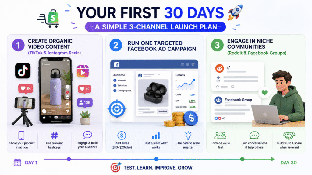 3 channel launch plan for a new Shopify store