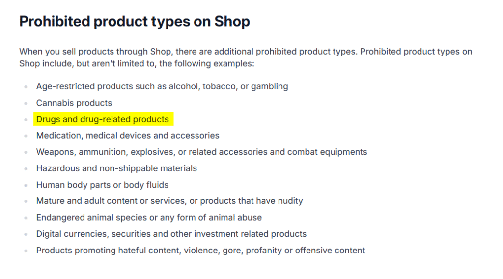 Prohibited product types on Shopify