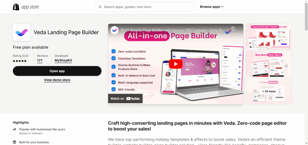 Veda Landing Page Builder 5-star