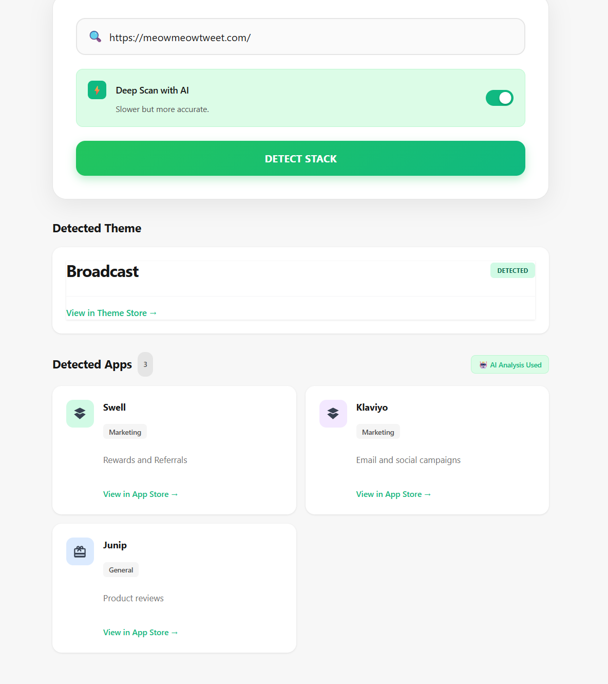 shopify theme and app detector meowmeowtweet