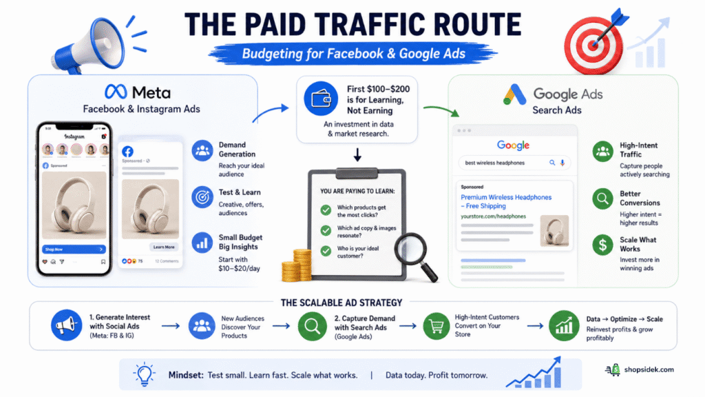 the paid traffic route on how much money do you need to start shopify dropshipping
