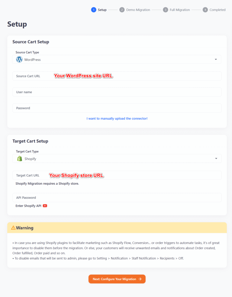 wordpress to shopify migration step Connect Your WordPress and Shopify Stores