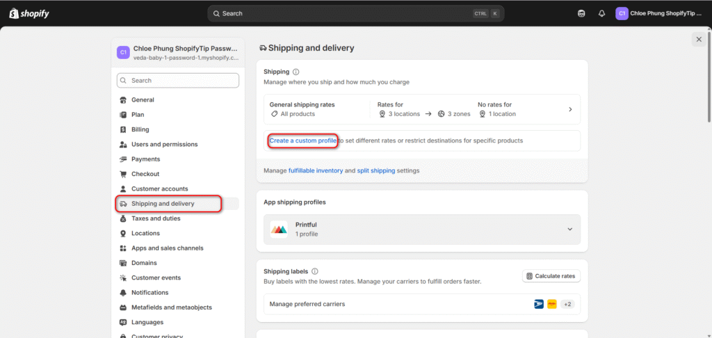 Create Shopify shipping zone