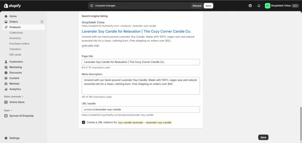 Shopify Search engine listing