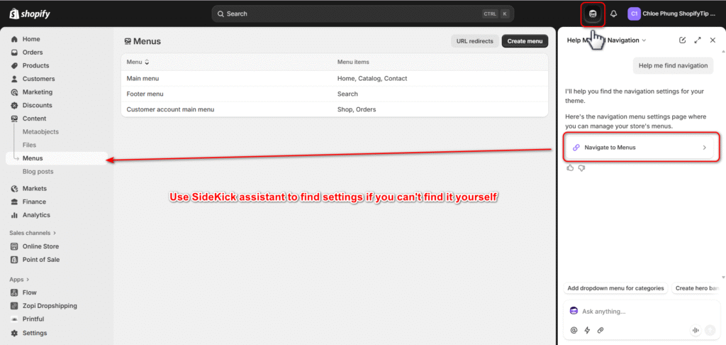 Shopify SideKick assistant