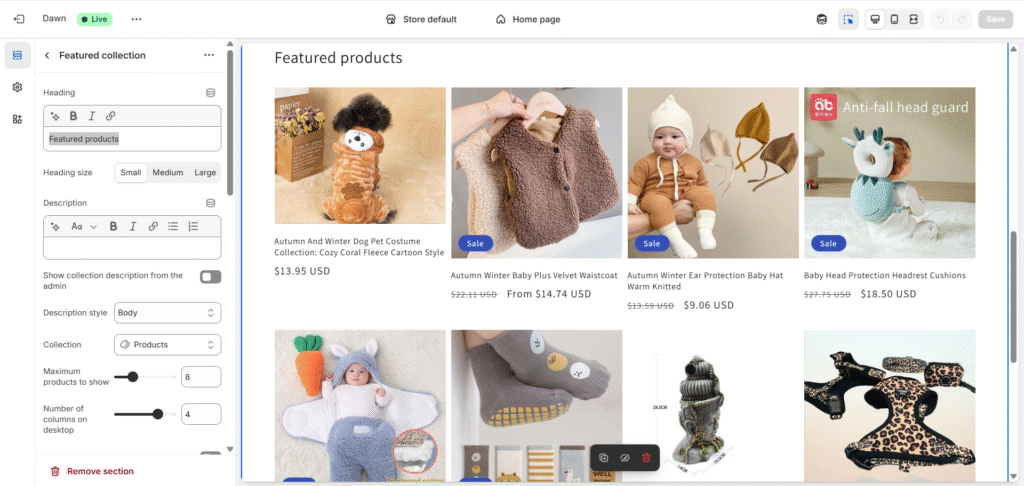 Shopify theme editor