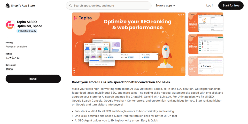 Tapita AI SEO Optimizer, Speed