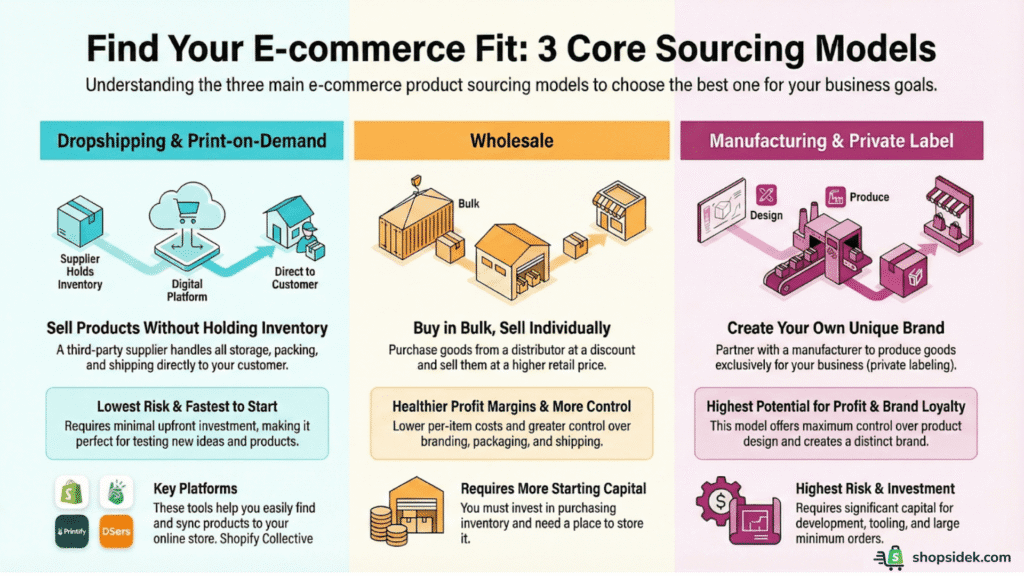 3 core sourcing models how to find products to sell on Shopify