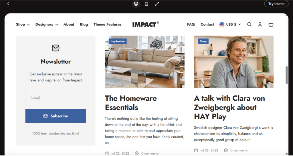 Blog Template Impact theme