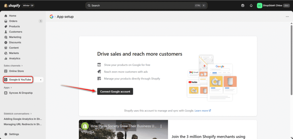 Connect Google acount via Google and Youtube app