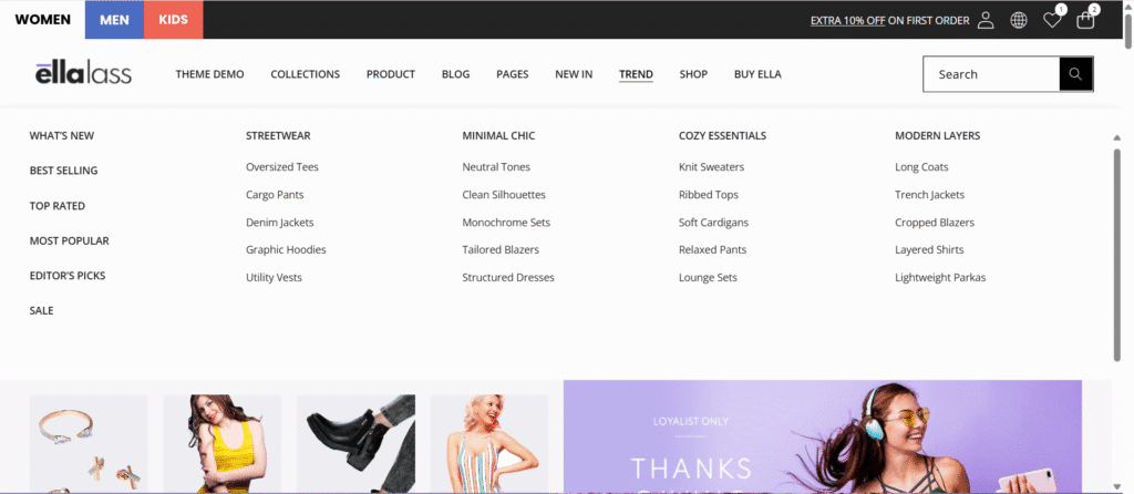 Ella theme mega menu