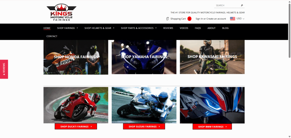 King's Motorcycle Fairings Ella theme homepage