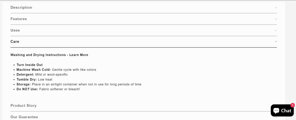 Minus33 product accordion