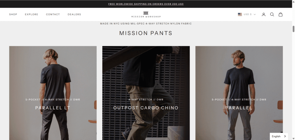 Mission Workshop Prestige Shopify Store Example