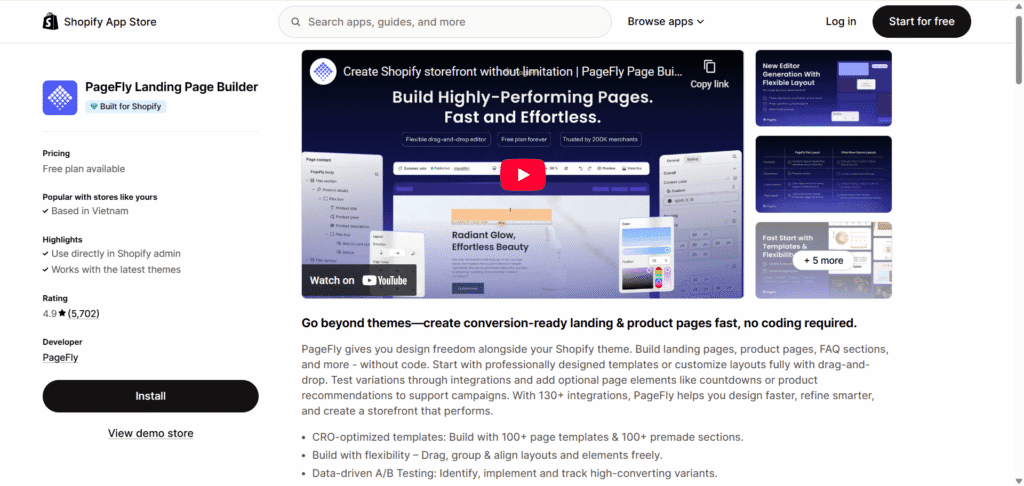 Pagefly best free shopify apps