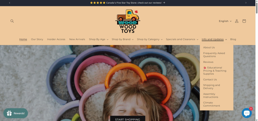 Woodwoodtoys use Dawn mega menu