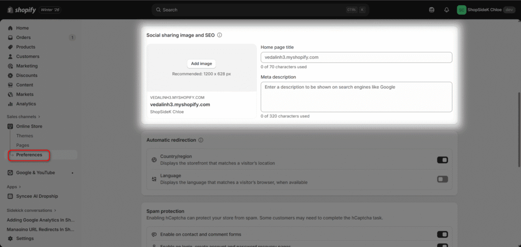 homepage shopify SEO Tips
