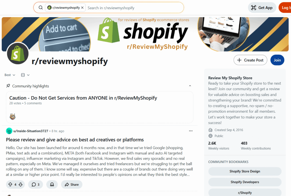 reviewmyshopify subreddit