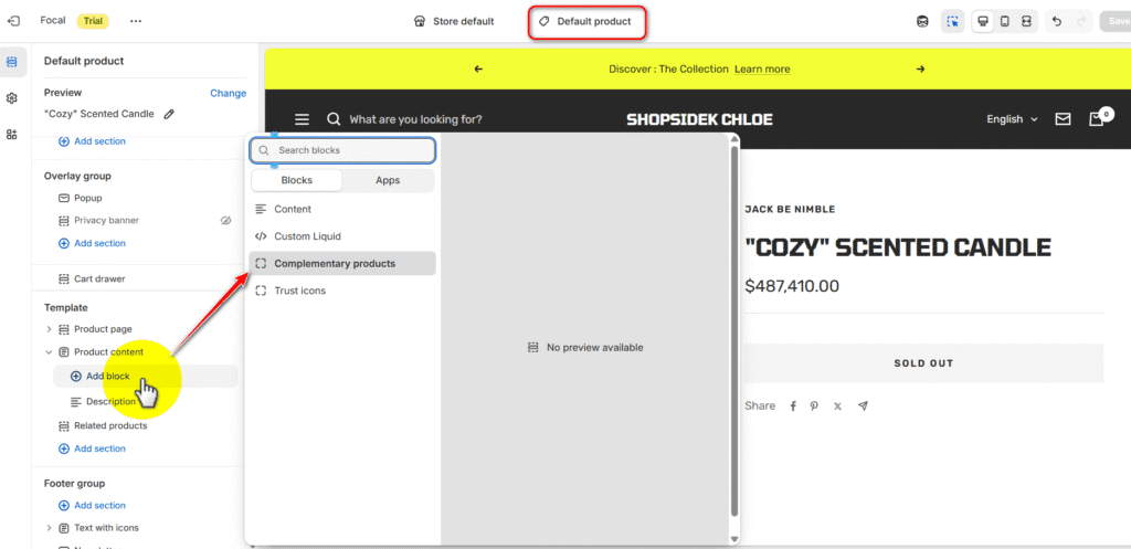 Add complementary products in Focal product page