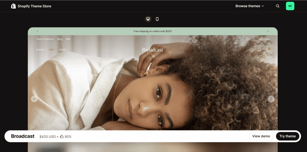 Broadcast theme shopify demo