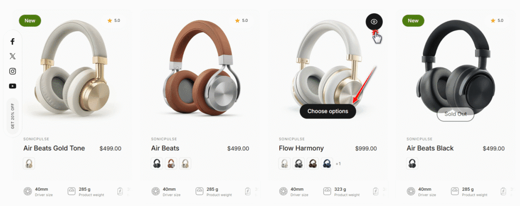 Concept theme quick buy feature