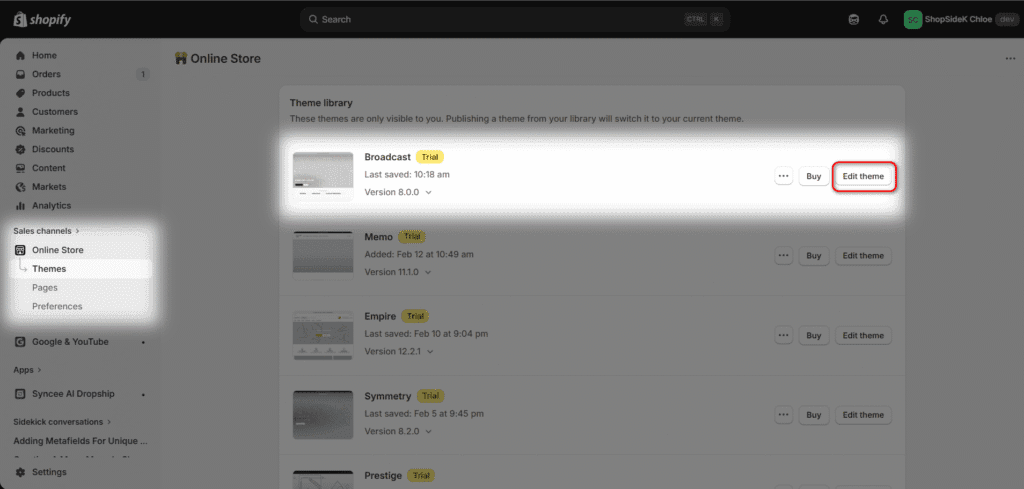 Edit Broadcast theme