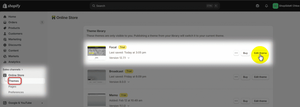 Edit Focal theme Shopify