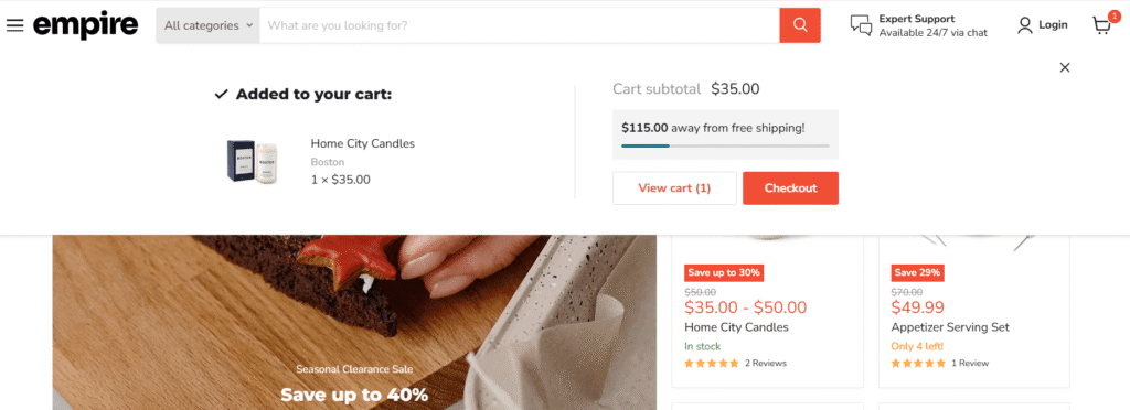 Empire theme slideout cart