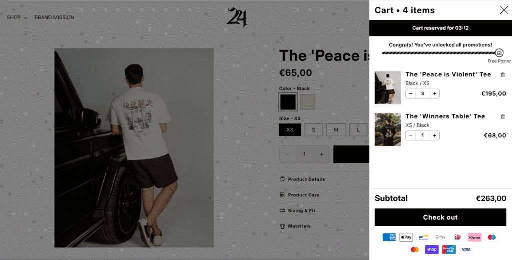 Hustle24 sticky promotion cart Shrine feature