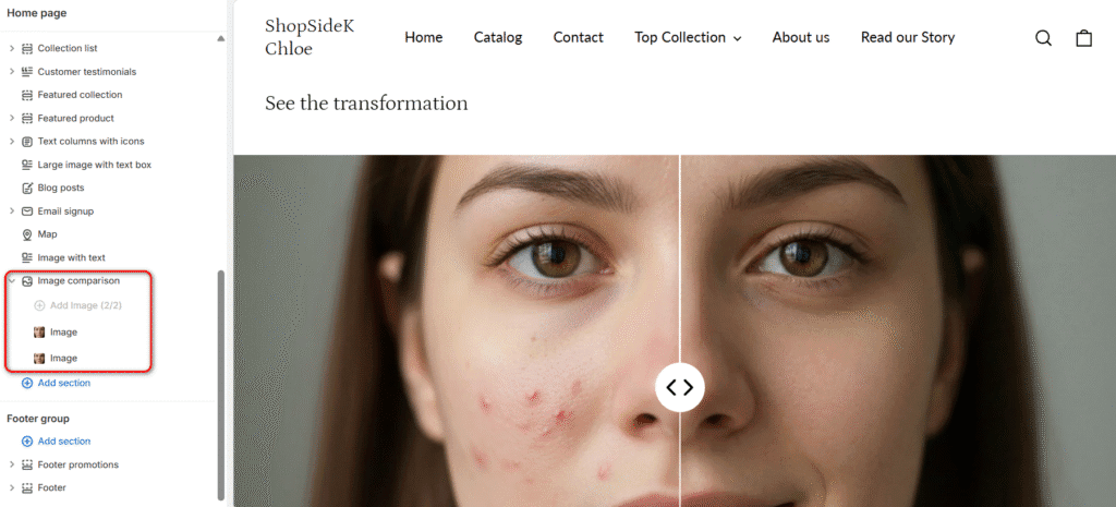 Motion theme image comparison feature