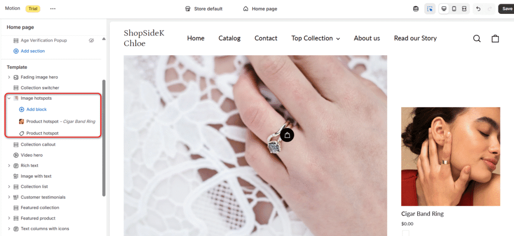 Motion theme image hotspots