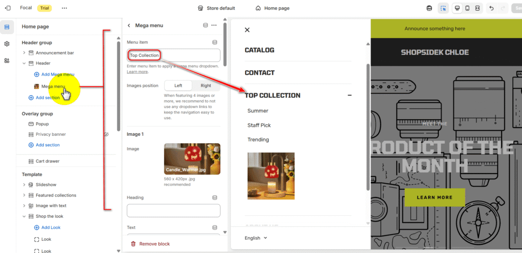 Setup mega menu of Focal shopify theme