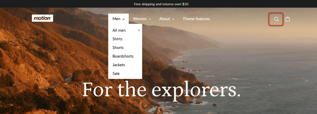 Shopify motion theme mega menu