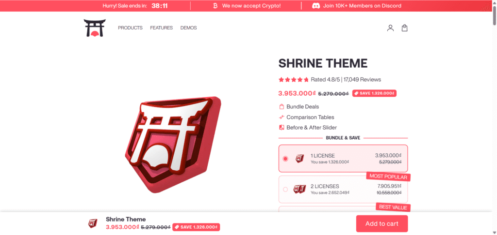 Shrine theme Shopify listing