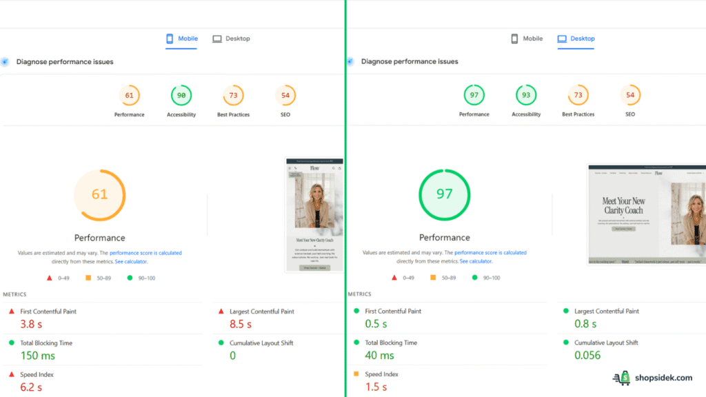 Flow Shopify Theme Google PageSpeed Score