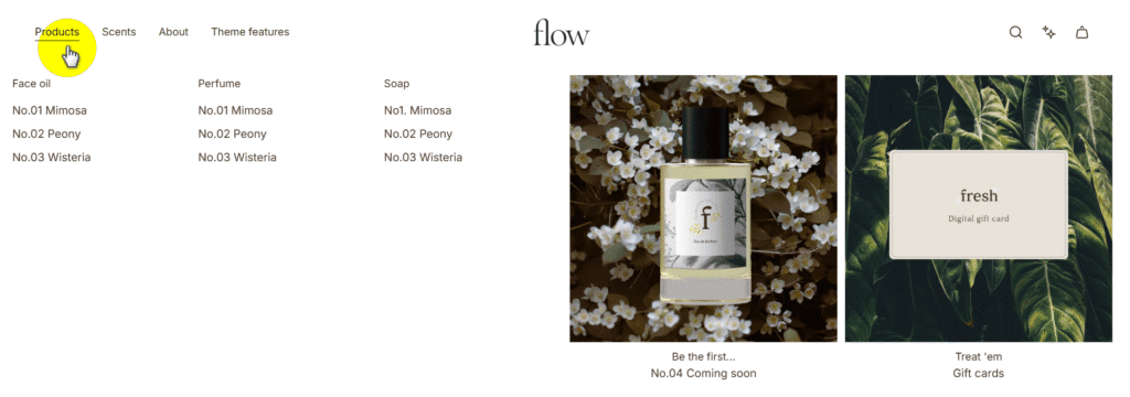 Flow theme header & mega menu