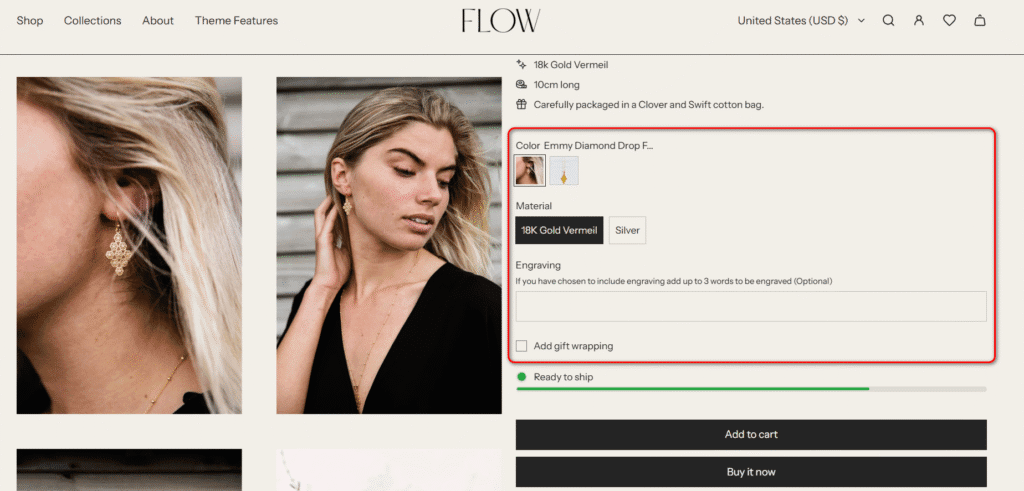 Flow theme personalized products