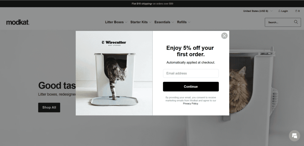Modkat newsletter popup