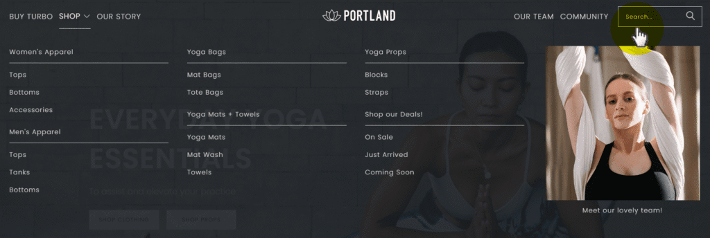 Portland Turbo mega menu