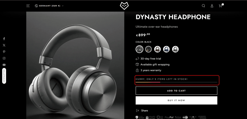 Stock counter of be your shopify theme