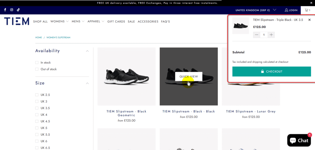 Tiem quick view slideout cart