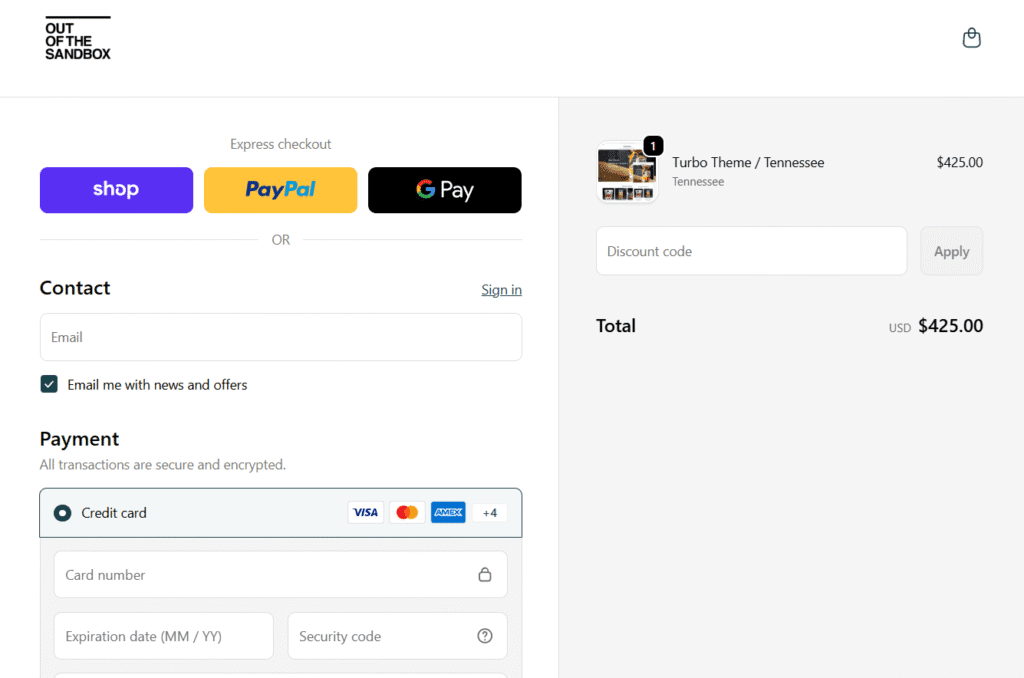 Turbo theme checkout page