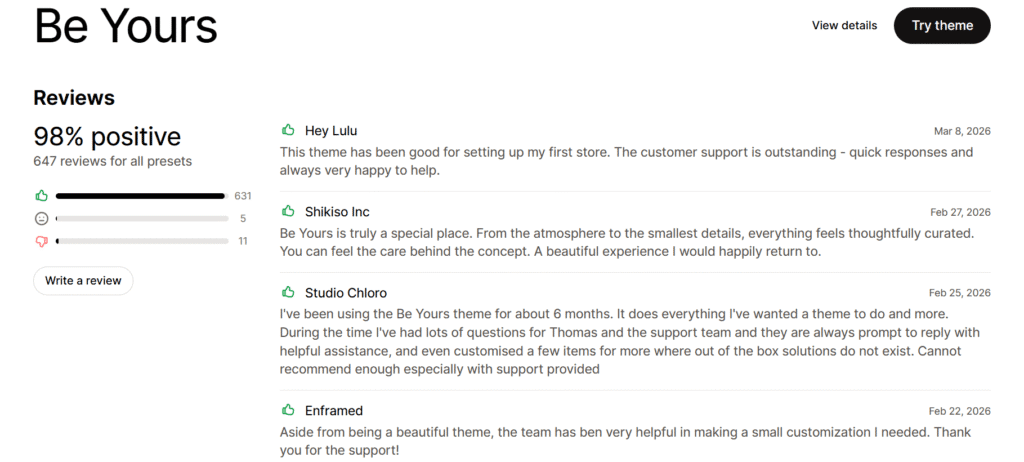 be yours shopify theme positive reviews