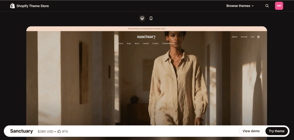 sanctuary shopify theme flow demo