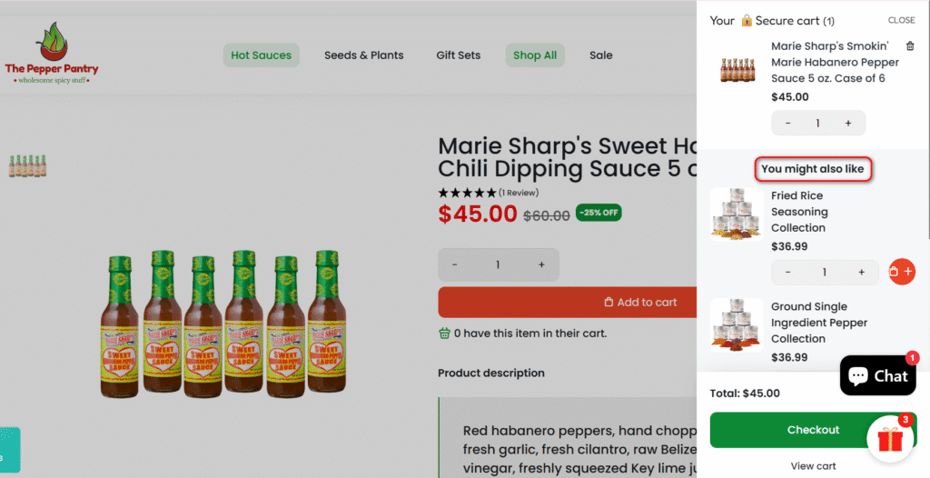 thepepperpantry in-cart upsell
