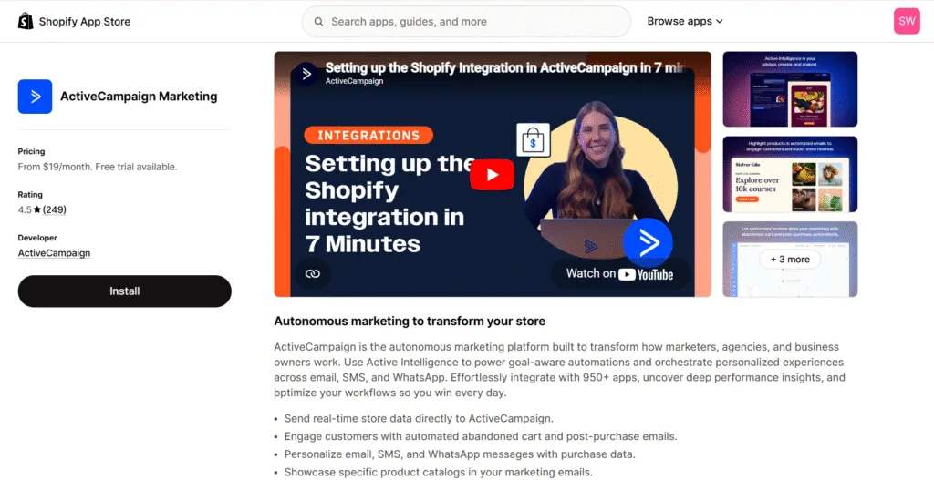ActiveCampaign best email marketing app for shopify