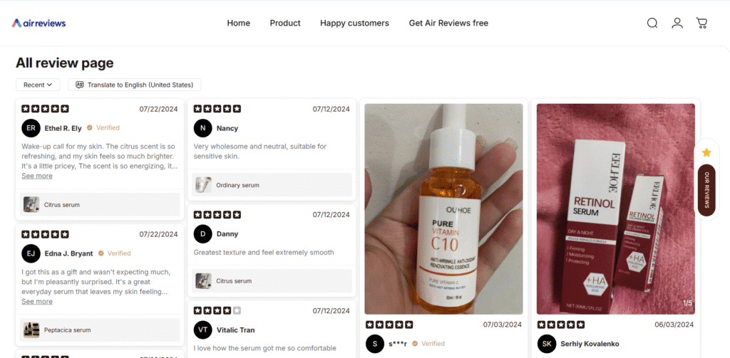 Air Product Reviews Demo
