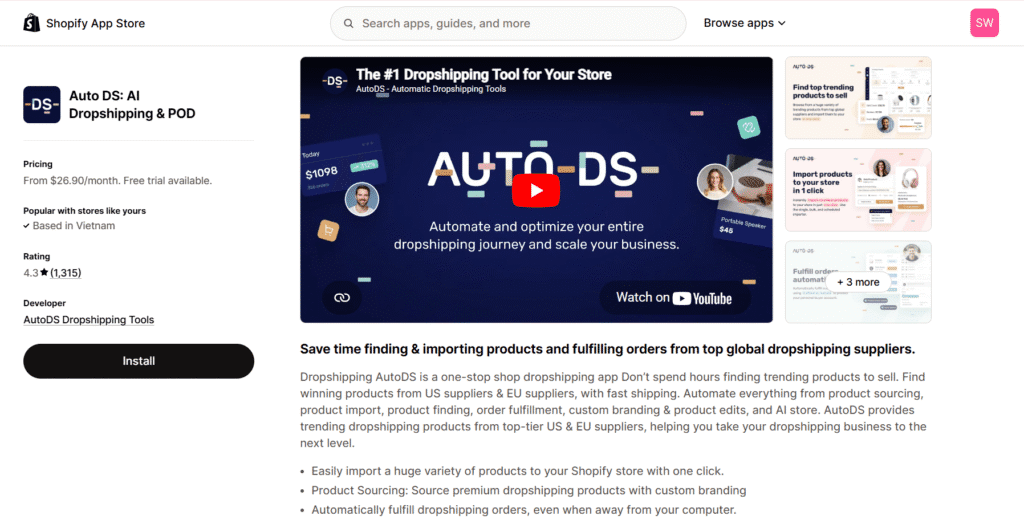 AutoDS dropshipping shopify app