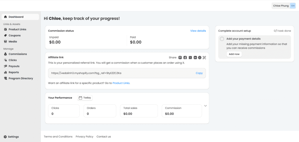 BixGrow affiliate interface