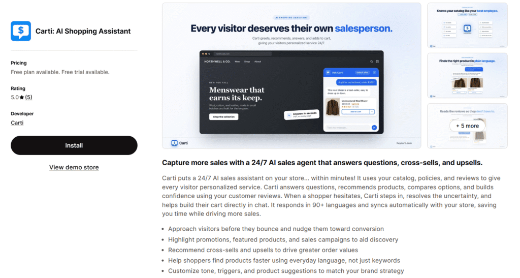 Carti shopify best AI chat apps